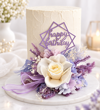 Load image into Gallery viewer, Preserved flowers Happy Birthday lilac, blush Cake topper