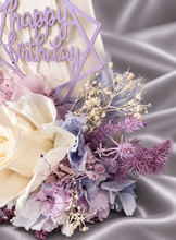Load image into Gallery viewer, Preserved flowers Happy Birthday lilac, blush Cake topper