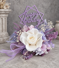Load image into Gallery viewer, Preserved flowers Happy Birthday lilac, blush Cake topper