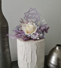 Load image into Gallery viewer, Preserved flowers Happy Birthday lilac, blush Cake topper