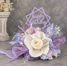 Load image into Gallery viewer, Preserved flowers Happy Birthday lilac, blush Cake topper
