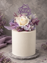 Load image into Gallery viewer, Preserved flowers Happy Birthday lilac, blush Cake topper