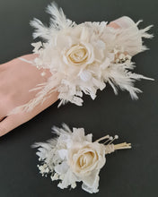 Load image into Gallery viewer, Elegant Boho peony off white everlasting flowers corsage & buttonhole AB1198 - School formal, prom, graduation, wedding
