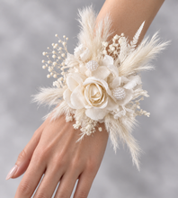 Load image into Gallery viewer, Elegant Boho peony off white everlasting flowers corsage & buttonhole AB1198 - School formal, prom, graduation, wedding