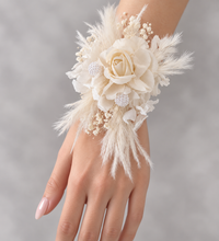 Load image into Gallery viewer, Elegant Boho peony off white everlasting flowers corsage & buttonhole AB1198 - School formal, prom, graduation, wedding