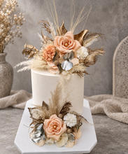 Load image into Gallery viewer, Champagne gold & blush Floral Cake topper - wedding, engagement, birthday