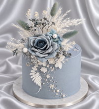 Load image into Gallery viewer, Blue & silver Floral Cake topper - Wedding, Engagement, Birthday