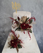 Load image into Gallery viewer, Burgundy, gold & glitter floral cake topper - Wedding, engagement
