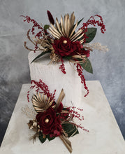 Load image into Gallery viewer, Burgundy, gold & glitter floral cake topper - Wedding, engagement