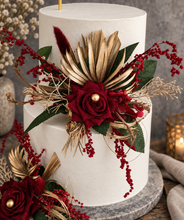 Load image into Gallery viewer, Burgundy, gold & glitter floral cake topper - Wedding, engagement