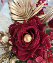 Load image into Gallery viewer, Burgundy, gold & glitter floral cake topper - Wedding, engagement
