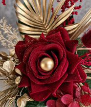 Load image into Gallery viewer, Burgundy, gold & glitter floral cake topper - Wedding, engagement