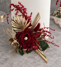 Load image into Gallery viewer, Burgundy, gold & glitter floral cake topper - Wedding, engagement