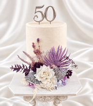 Load image into Gallery viewer, Violet, purple, white Floral Cake Topper - Birthday, Anniversary, Graduation