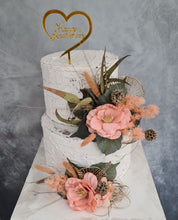 Load image into Gallery viewer, Peach & Green Floral Cake Topper - Wedding, Engagement