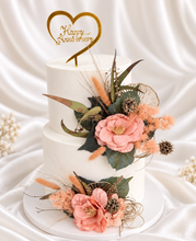 Load image into Gallery viewer, Peach & Green Floral Cake Topper - Wedding, Engagement