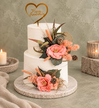 Load image into Gallery viewer, Peach & Green Floral Cake Topper - Wedding, Engagement