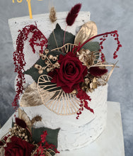 Load image into Gallery viewer, Champagne gold & burgundy floral cake topper - Wedding, engagement, Anniversary