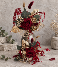 Load image into Gallery viewer, Champagne gold & burgundy floral cake topper - Wedding, engagement, Anniversary