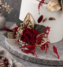 Load image into Gallery viewer, Champagne gold & burgundy floral cake topper - Wedding, engagement, Anniversary