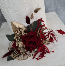 Load image into Gallery viewer, Champagne gold & burgundy floral cake topper - Wedding, engagement, Anniversary