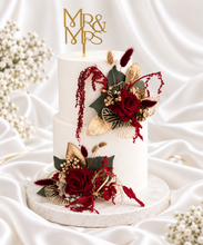 Load image into Gallery viewer, Champagne gold & burgundy floral cake topper - Wedding, engagement, Anniversary