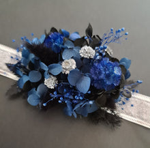 Load image into Gallery viewer, Preserved flowers corsage & buttonhole black, blue & silver AB2007 - School formal / wedding