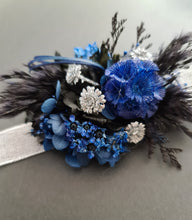 Load image into Gallery viewer, Preserved flowers corsage & buttonhole black, blue & silver AB2009 - School formal / wedding