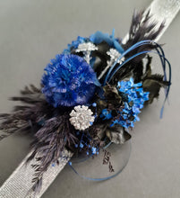 Load image into Gallery viewer, Preserved flowers corsage & buttonhole black, blue & silver AB2009 - School formal / wedding