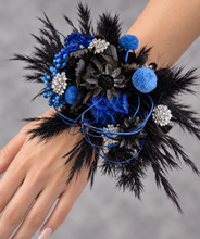 Load image into Gallery viewer, Preserved flowers corsage & buttonhole black, blue & silver AB2010 - School formal / wedding