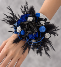 Load image into Gallery viewer, Preserved flowers corsage & buttonhole black, blue & silver AB2010 - School formal / wedding