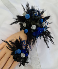 Load image into Gallery viewer, Preserved flowers corsage & buttonhole black, blue & silver AB2010 - School formal / wedding
