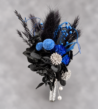Load image into Gallery viewer, Preserved flowers corsage & buttonhole black, blue & silver AB2010 - School formal / wedding