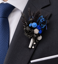 Load image into Gallery viewer, Preserved flowers corsage & buttonhole black, blue & silver AB2010 - School formal / wedding