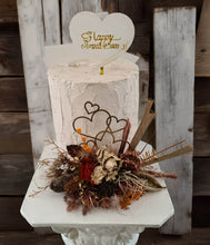 Load image into Gallery viewer, Rustic preserved / dry flowers cake topper w love hearts - engagement, wedding