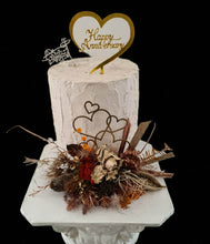 Load image into Gallery viewer, Rustic preserved / dry flowers cake topper w love hearts - engagement, wedding