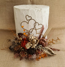 Load image into Gallery viewer, Rustic preserved / dry flowers cake topper w love hearts - engagement, wedding