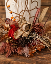 Load image into Gallery viewer, Rustic preserved / dry flowers cake topper w love hearts - engagement, wedding