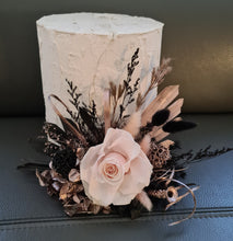 Load image into Gallery viewer, Black, pink, rose gold preserved rose cake topper – birthday, anniversary, graduation cake