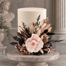 Load image into Gallery viewer, Black, pink, rose gold preserved rose cake topper – birthday, anniversary, graduation cake
