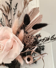 Load image into Gallery viewer, Black, pink, rose gold preserved rose cake topper – birthday, anniversary, graduation cake