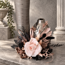 Load image into Gallery viewer, Black, pink, rose gold preserved rose cake topper – birthday, anniversary, graduation cake
