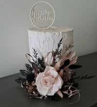 Load image into Gallery viewer, Black, pink, rose gold preserved rose cake topper – birthday, anniversary, graduation cake