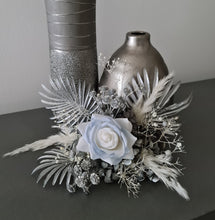 Load image into Gallery viewer, Silver blue everlasting flowers cake topper – baby shower, birthday, graduation