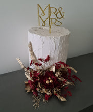 Load image into Gallery viewer, Burgundy, champagne gold Everlasting flowers cake topper – birthday, graduation, wedding, engagement, anniversary