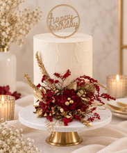 Load image into Gallery viewer, Burgundy, champagne gold Everlasting flowers cake topper – birthday, graduation, wedding, engagement, anniversary