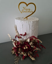 Load image into Gallery viewer, Burgundy, champagne gold Everlasting flowers cake topper – birthday, graduation, wedding, engagement, anniversary