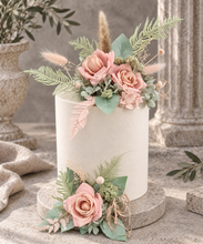 Load image into Gallery viewer, Sage & blush floral cake topper x 2 - wedding, engagement, birthday