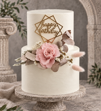 Load image into Gallery viewer, Happy Birthday Dusty pink preserved rose cake topper floral arrangement