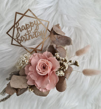 Load image into Gallery viewer, Happy Birthday Dusty pink preserved rose cake topper floral arrangement